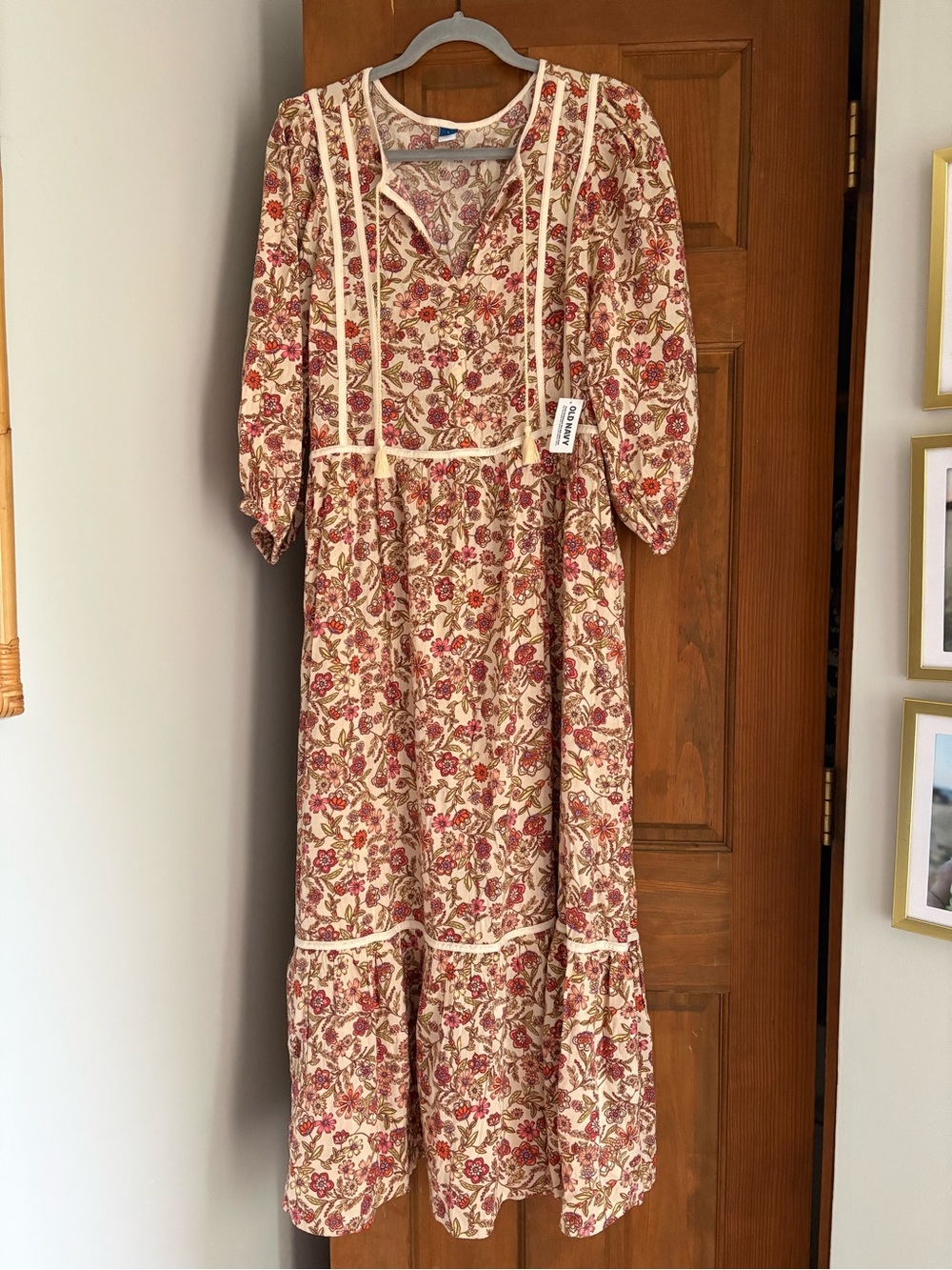 NEW Old Navy Large Floral Print Peasant Puff Sleeve Midi Dress Cottagecore J2